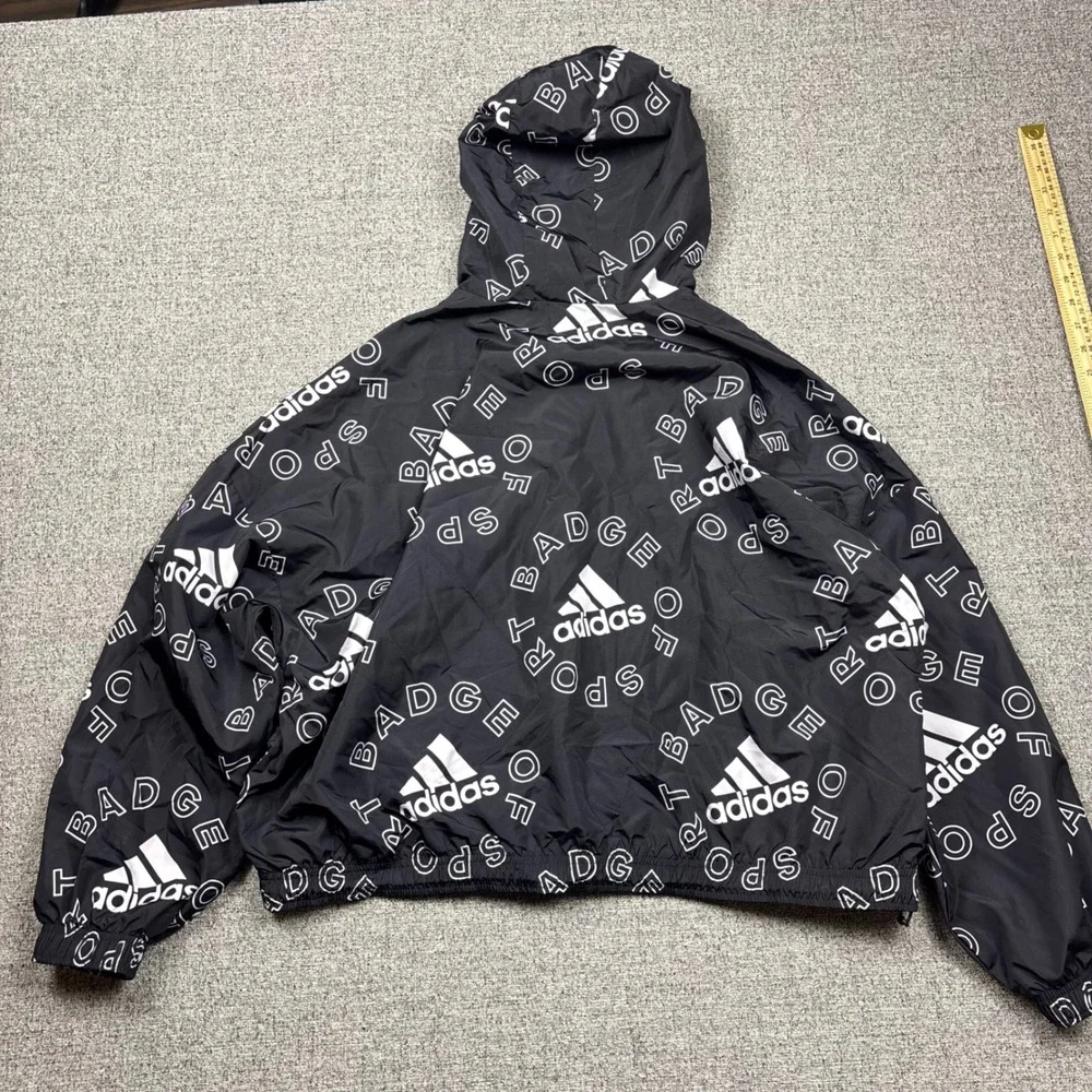 Adidas‎ Badge of Sport Windbreaker Jacket Mens Large Black White All Over HC9177